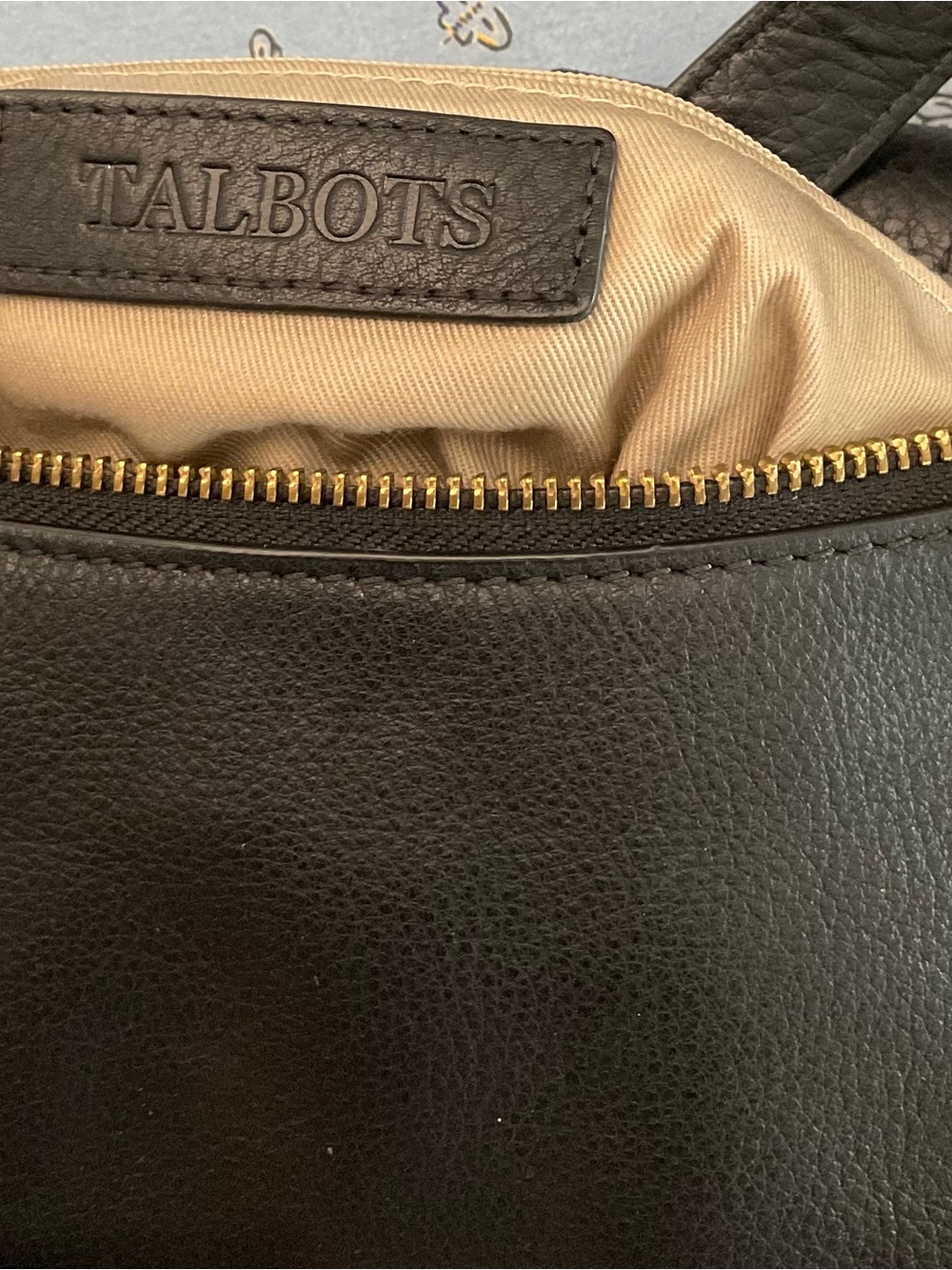 Talbots Dark Brown Pebbled Leather Messenger Bag with Gold Hardware